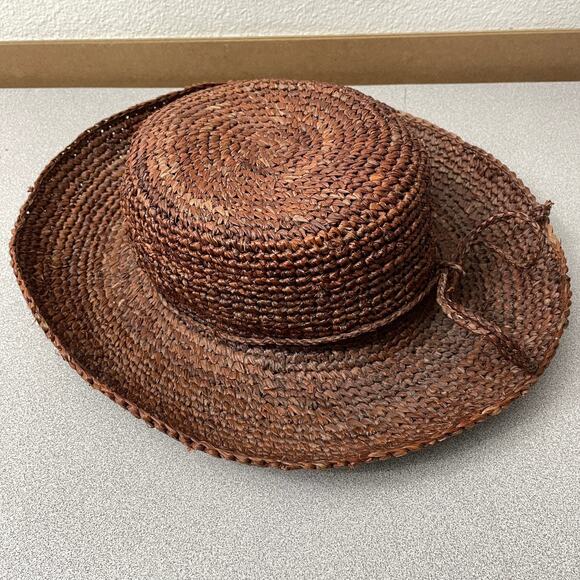 Corroboree Straw Hat Brown Tie Braided Bow Australian Packable One Size - Picture 3 of 8